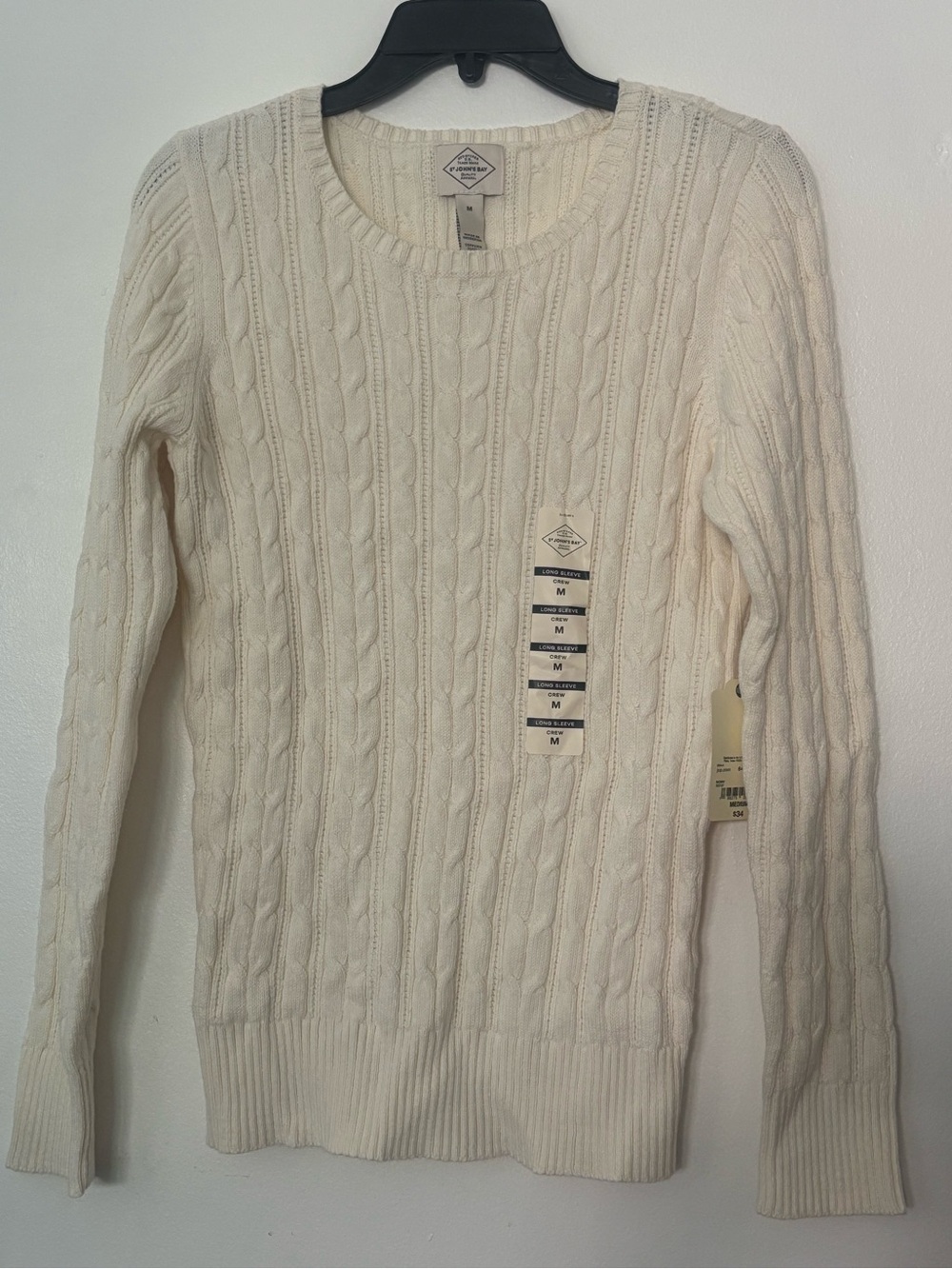 St. John’s Bay Ivory Cable Knit Crewneck Sweater Women’s Size M NWT